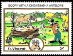 Stamps Saint Vincent and the Grenadines -  San Vicente 1989 Scott 1133 Sello ** Walt Disney India New Delhi Goofy con Antilope Chowsingha 2c 