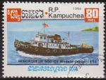 Stamps : Asia : Cambodia :  Camboya 1985 Scott 622 Sello * Barcos Remolcador 900CV Modelo Japon 0,80r Matasello de favor Preobli