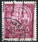 Stamps : Europe : Spain :  España 1953 1126 Sello º VII Centenario Universidad de Salamanca Los Reyes Católicos Fachada 50c