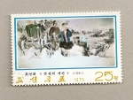 Stamps North Korea -  Capesinos con tractor