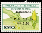 Stamps : America : Peru :  REFORMA AGRARIA (HABILITADO)