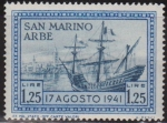 Stamps : Europe : San_Marino :  San Marino 1942 Scott 196 Sello ** Barco en Puerto de Arbe 17/08/41 1.25L Saint Marin