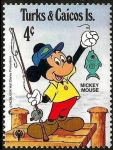 Stamps : America : Turks_and_Caicos_Islands :  Turcas y Caicos 1979 Scott 404 Sello ** Walt Disney Mickey Mouse Pescando 4c Turks & Caicos Islands