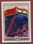 Sellos de Europa - Rusia -  Intercosmos - Cooperación con India  1984 - lanzamiento satélite meteorológico