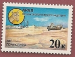Sellos de Europa - Rusia -  El Mar de Aral- desierto salino - Antílope Saiga