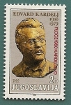 Stamps Yugoslavia -  Edvard Kardelj - Político esloveno y partisano - con Texto rojo añadido