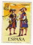 Stamps : Europe : Spain :  2171.- Mosqueteros de los Tercios Morados Viejos, 1694