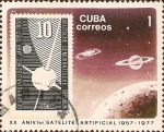 Stamps : America : Cuba :  XX Aniv. del 1er Satélite Artificial. DDR, Sputnik.