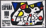 Stamps Spain -  HOMENAJE A PABLO RUIZ PICASSO DE JOAN MIRÓ