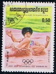 Stamps : Asia : Cambodia :  Scott  489  Olimpiadas de los Angeles  (Salto de longitud)  RESERVADO