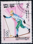 Stamps : Asia : Cambodia :  Scott  466  Olimpiadas de Sarajevo (Cross-coutry sking )  RESERVADO
