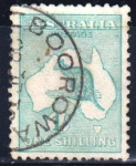 Stamps : Oceania : Australia :  Canguro en mapa	