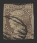 Stamps : Europe : Spain :  Isabel II - 12 c.