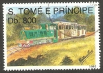 Stamps : Africa : S�o_Tom�_and_Pr�ncipe :  1166 - locomotora con vagón para el transporte de pasajeros