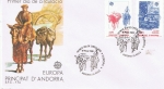 Stamps : Europe : Andorra :  SPD EUROPA 1988. MEDIOS DE COMUNICACIÓN Y TRANSPORTE