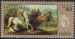 Stamps Poland -  PINTURAS DE CAZA. CAZA CON HALCÓN, DE JULUISZ KOSSAK