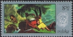 Stamps : Europe : Poland :  PINTURAS DE CAZA. CAZA DEL LEÓN EN MARRUECOS, DE EUGÈNE DELACROIX