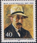 Stamps Germany -  BERLIN. 150 ANIV. DEL NACIMIENTO DEL PINTOR MAX LIEBERMANN. AUTORRETRATO