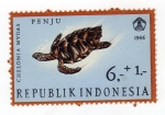 Sellos de Asia - Indonesia -  Reptiles: Semipostal Green turtle