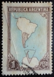 Stamps : America : Argentina :  Map showing Antarctic claims