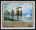 Sellos del Mundo : Asia : North_Korea : Scott  1537  Kin  caminando bajo la lluvia con paraguas