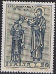 Stamps : Europe : Italy :  ARTE NORMANDO EN SICILIA. MOSAICOS. CRISTO CORONANDO AN REY ROGER II