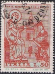 Stamps : Europe : Italy :  ARTE NORMANDO EN SICILIA. MOSAICOS. EL REY GUILLERMO II OFRECIENDO LA IGLESIA A LA VIRGEN
