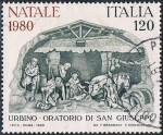 Stamps : Europe : Italy :  NAVIDAD 1980. BELEN DEL ORATORIO DE SAN JOSE, EN URBINO, DE FEDERICO BRANDANI