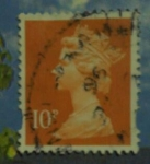 Stamps United Kingdom -  sello postal gran bretaña Queen Elizabeth 1976 naranja