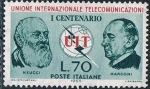 Stamps : Europe : Italy :  CENTENARIO DE LA UNIÓN INTERNACIONAL DE TELECOMUNICACIONES. Y&T Nº 922
