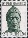 Stamps : Europe : Italy :  7º CENT. DEL NACIMIENTO DE DANTE ALIGHIERI. BRONCE DE LA CABEZA DEL POETA. Y&T Nº 933