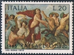 Stamps Italy -  450 ANIV. DE LA MUERTE DE RAFAEL. DETALLE DEL FRESCO DE LA GALATEA. Y&T Nº 1043