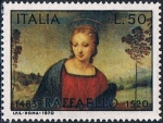 Stamps Italy -  450 ANIV. DE LA MUERTE DE RAFAEL. DETALLE DE LA MADONNA DEL JILGUERO. Y&T Nº 1044