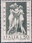 Stamps : Europe : Italy :  150º ANIV. DE LA MUERTE DEL ESCULTOR ANTONIO CANOVA. LAS TRES GRACIAS. Y&T Nº 1110 