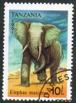 Stamps Tanzania -  Mamiferos.  Elephas maximus.