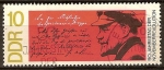 Stamps Germany -  50a. Aniversario de la Revolu. de Noviembre,1918- Lenin y la letra de texto del grupo Espartaco(DDR)