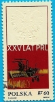 Stamps : Europe : Poland :  Cosechadora - 25 Anivº República Popular - Aguila blanca en relieve
