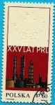 Stamps : Europe : Poland :  Refineria de petroleo de Plock - 25 Anivº Rep. Popular - Aguila blanca en relieve
