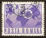 Stamps Romania -  Transp. y telecomu.-Instrumento de télex y mapa.