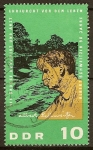 Stamps Germany -  90 cumpleaños del Dr. Albert Schweitzer. El Dr. Schweitzer y el río Lambarene(DDR)