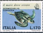 Stamps Italy -  SALVAGUARDA DEL MAR. FAUNA MARITIMA DEL MEDITERRÁNEO EN VIAS DE EXTINCIÓN. DERMOCHELYS CORIACEA. Y&T