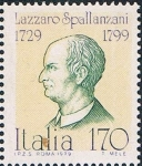 Stamps : Europe : Italy :  PERSONAJES ITALIANOS. LAZZARO SPALLANZANI, PROFESOR Y BIÓLOGO. Y&T Nº 1388