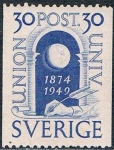 Sellos de Europa - Suecia -  75 ANIVERSARIO DE LA U.P.U. Y&T Nº 354