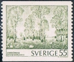 Sellos de Europa - Suecia -  CUADROS 1973. BOSQUE DE ABEDULES EN PRIMAVERA, POR OSKAR BERGMAN. Y&T Nº 782