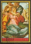 Stamps United Arab Emirates -  Michelangelo di Lodovico:La Virgen y el niño.