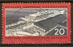 Stamps Germany -  125a  de los ferrocarriles alemanes, perforados.Sassnitz ferry y la estación de tren.DDR 
