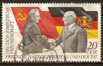 Stamps Germany -  25.Aniv de Sociedad para la Amistad entre Alemania y Rusia. Brezhnev (URSS) y Honecker (DDR)