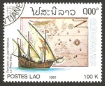 Stamps : Asia : Laos :  1046 - Genova 92, Exposición internacional filatelica, nave La Pinta