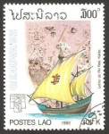 Stamps Laos -  Genova 92, Exposición internacional filatelica, velero y mapa de Piri Reis