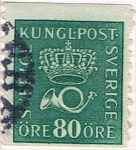 Stamps Sweden -  CORNETA DE POSTAS Y CORONA. DENT 10 VERT 1920-24 Y&T Nº 144